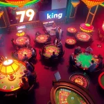 Excited players enjoying various games at the 79king casino, showcasing vibrant poker tables and roulette wheels.