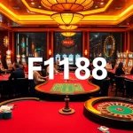 Exciting F168 casino scene with players at blackjack and roulette tables, showcasing vibrant gambling action.